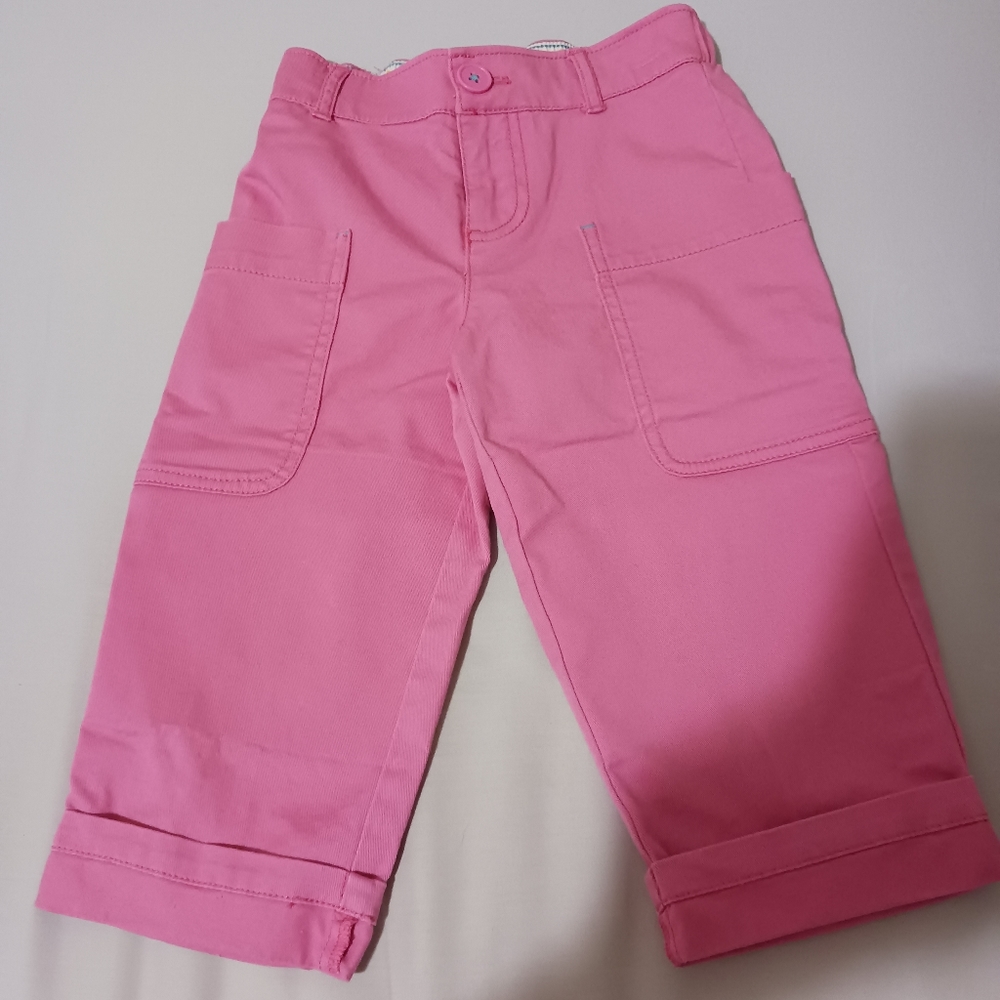 Mini Boden Girls Size 4T Pink Cargo Light Blue Contrast Cuff Stitching Pants EUC